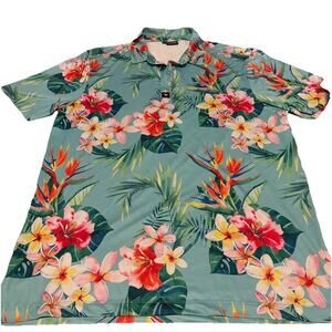 Bad Birdie Polo Golf Shirt Men's Large Performance Stretch Floral Tropical